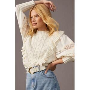 Anthropologie knit Ivory size medium Bohemian Western lace pullover sweater